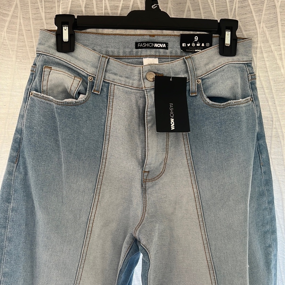 Cute two toned light wash straight leg jeans